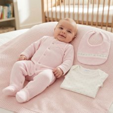 E07779: Baby Girls Jumbo Velour All In One, Bib & Bodysuit (NB-6 Months)